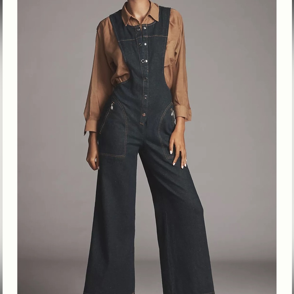 Maeve Wide-Leg Denim Button Up Jumpsuit